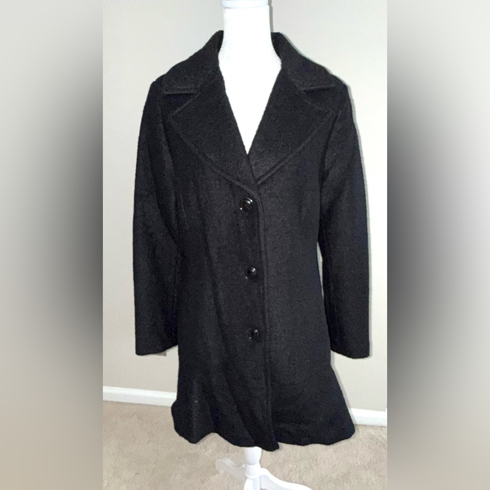 Kensie Black Pea Coat Classic Tailored Design - Unique Buttons - Near Mint!
